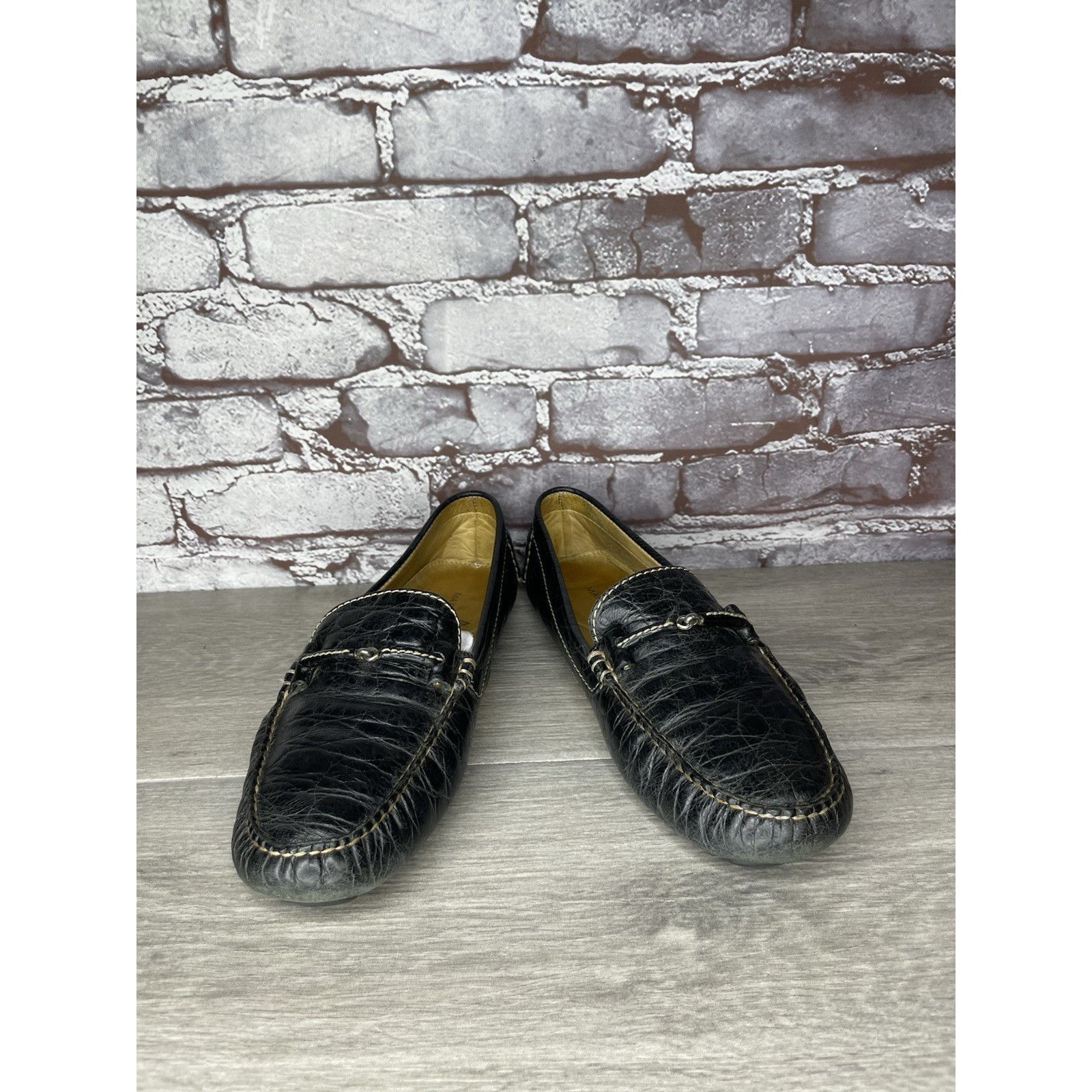 Martin Dingman Martin Dingman Croc Embossed Black Leather Loafers Moccasins Size US 8 / IT 38 - 14 Thumbnail