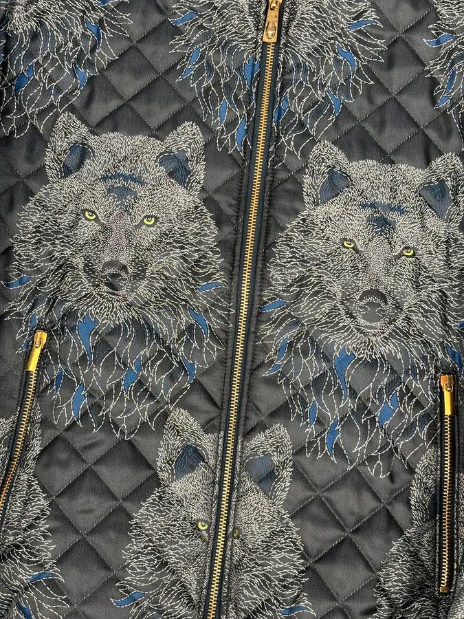 Roberto Cavalli Roberto Cavalli Black Nylon Wolf Embroidered Quilted Bomber Jacket Size US M / EU 48-50 / 2 - 10 Thumbnail