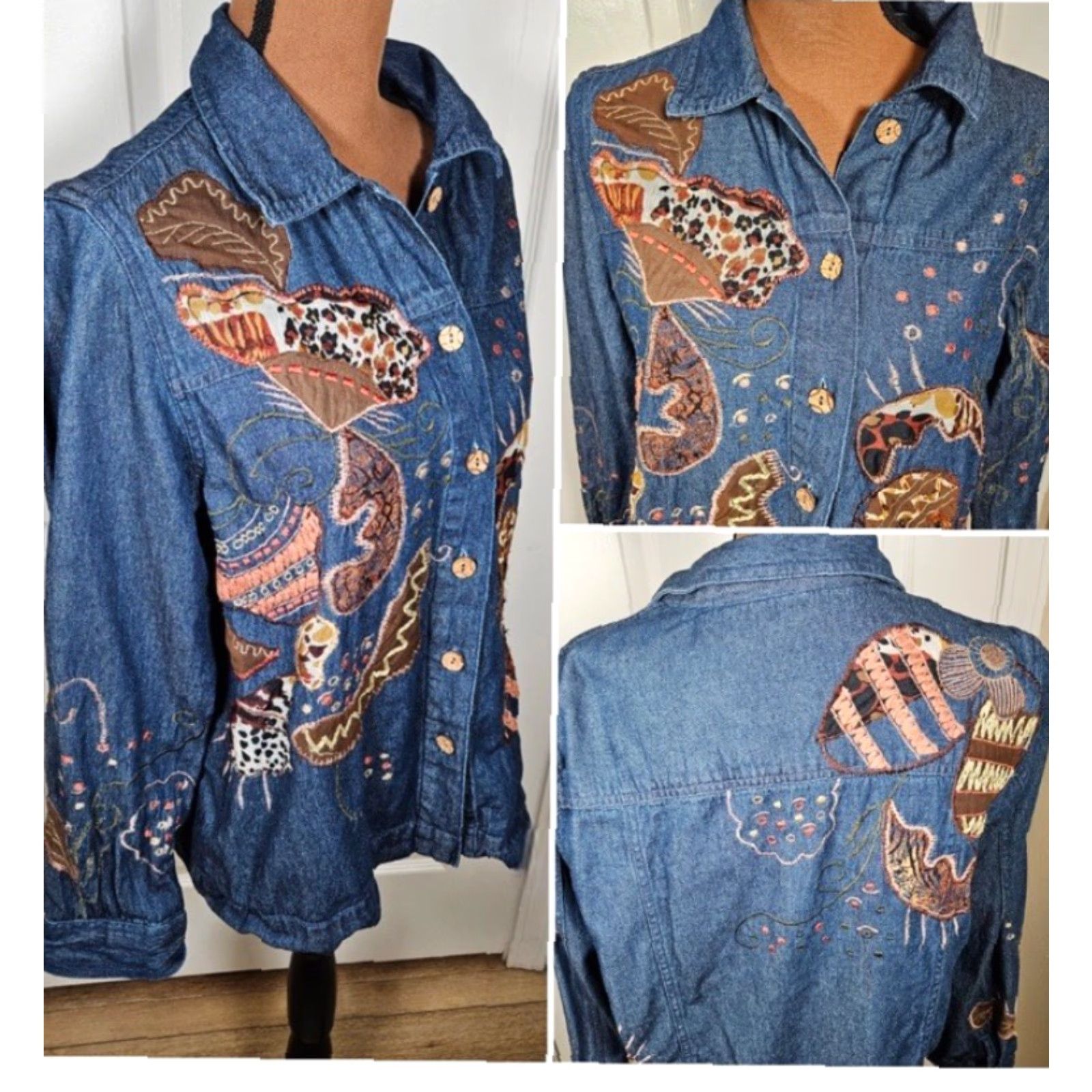 Vintage VINTAGE Breckenridge Denim Jacket Womens Blue Button Up Long Sleeve Floral Embroidered PS Size S / US 4 / IT 40 - 2 Thumbnail