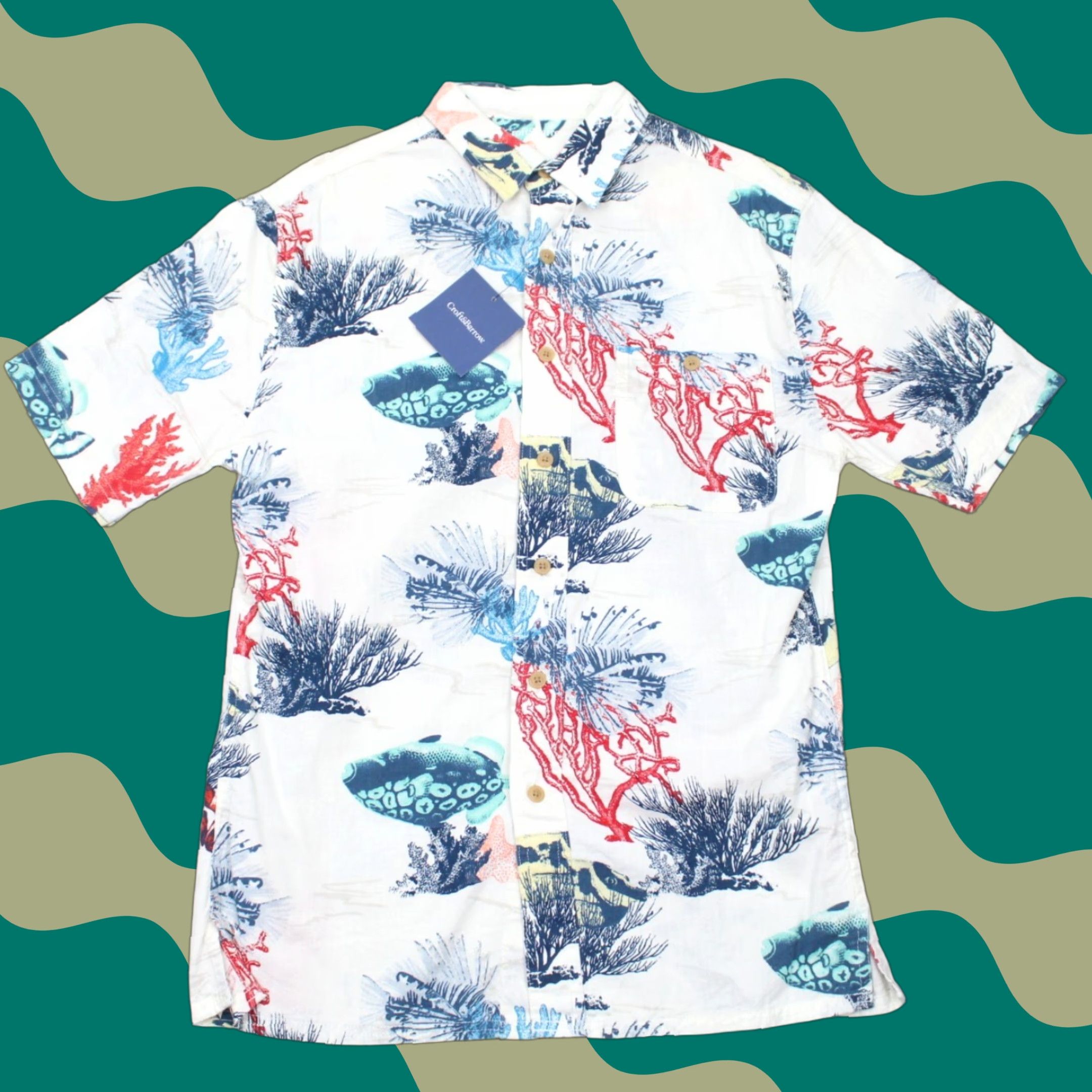 Croft & Barrow Croft & Barrow Shirt Men Small White All Over Fish Print S/S 100% Cotton NWT AOP Button-Up Casual Size US S / EU 44-46 / 1 - 1 Thumbnail