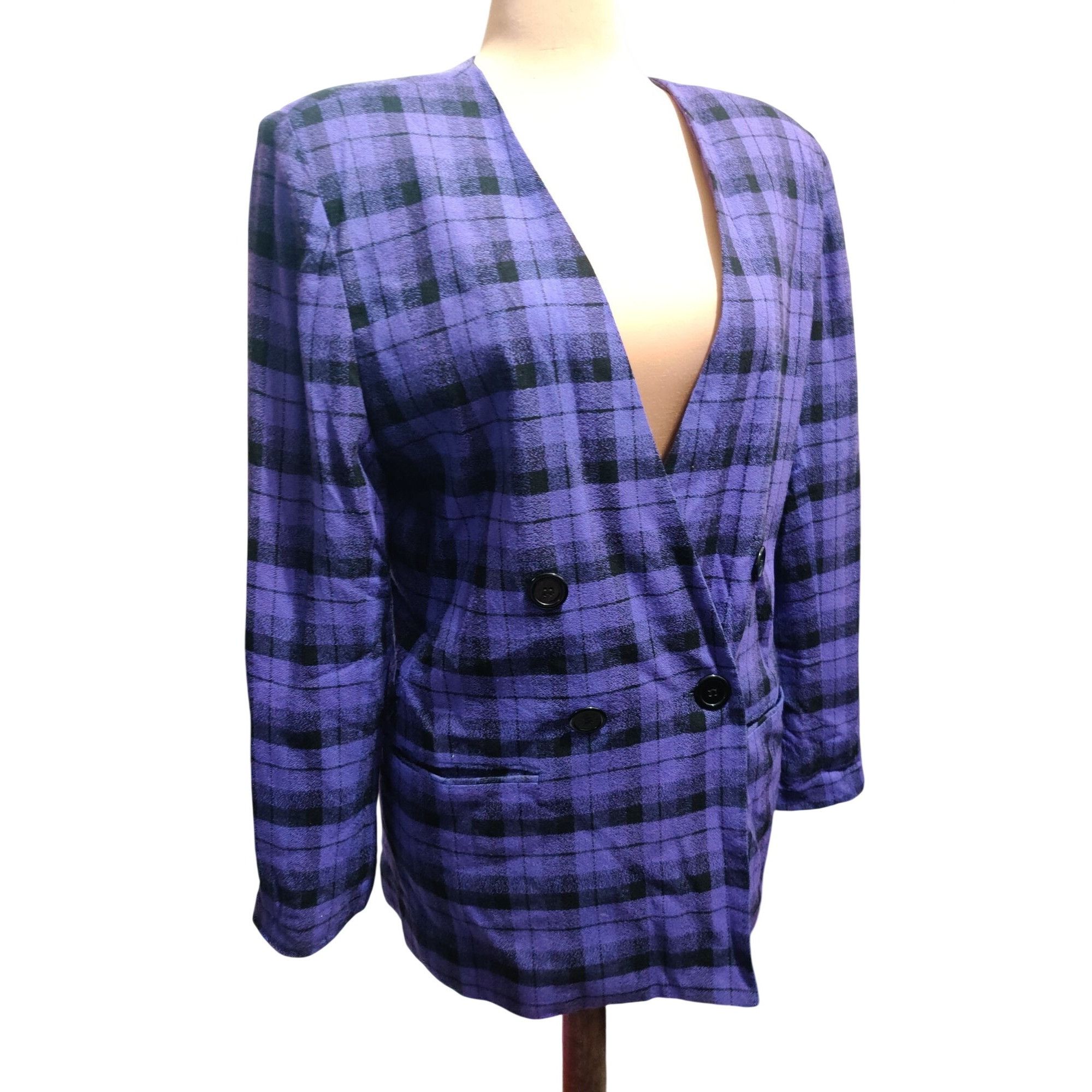 Vintage Vintage Chad Stevens 12 Purple Plaid Double Breasted Power S Size XL / US 12-14 / IT 48-50 - 2 Thumbnail
