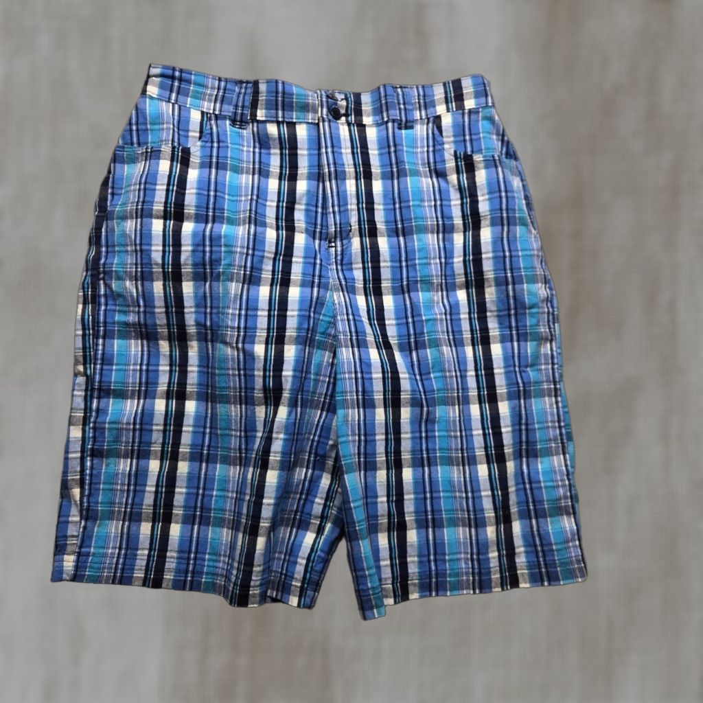 Vintage Bobbie Brooks Ladies Shorts Plaid Blue White Button Zipper L Size 36" / US 14 / IT 50 - 1 Thumbnail