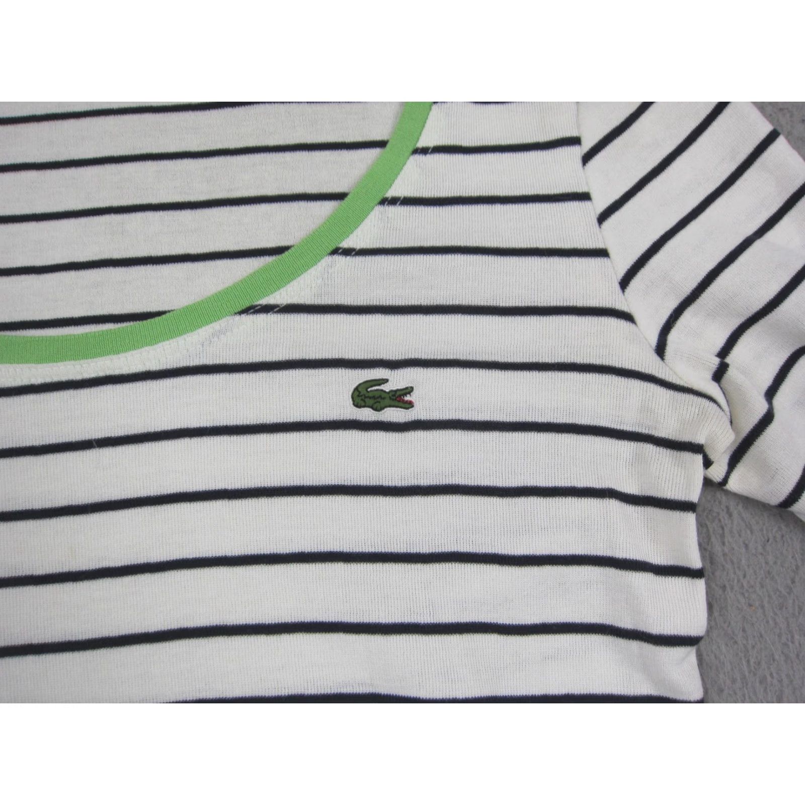 Lacoste Lacoste Shirt Womens S White Striped Knit Short Sleeve Scoop Neck Turquoise? Size S / US 4 / IT 40 - 3 Thumbnail