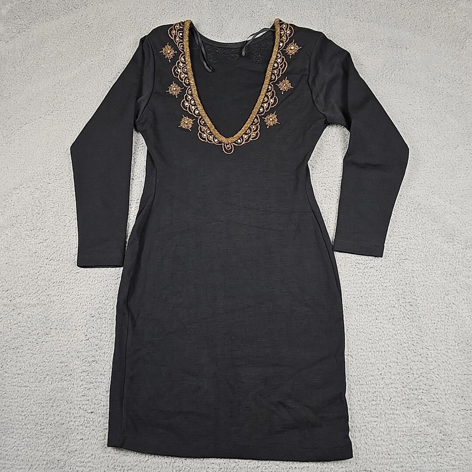 Other Vtg CDC Black Beaded Low Back Acrylic/Wool Wiggle Dress M Size M / US 6-8 / IT 42-44 - 9 Thumbnail