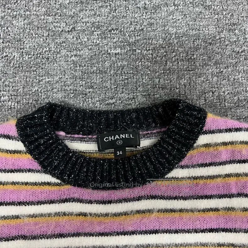 Chanel Chanel 22A Pink Stitched Striped Knitted Sweater Size XXS / US 00 / IT 34 - 6 Thumbnail