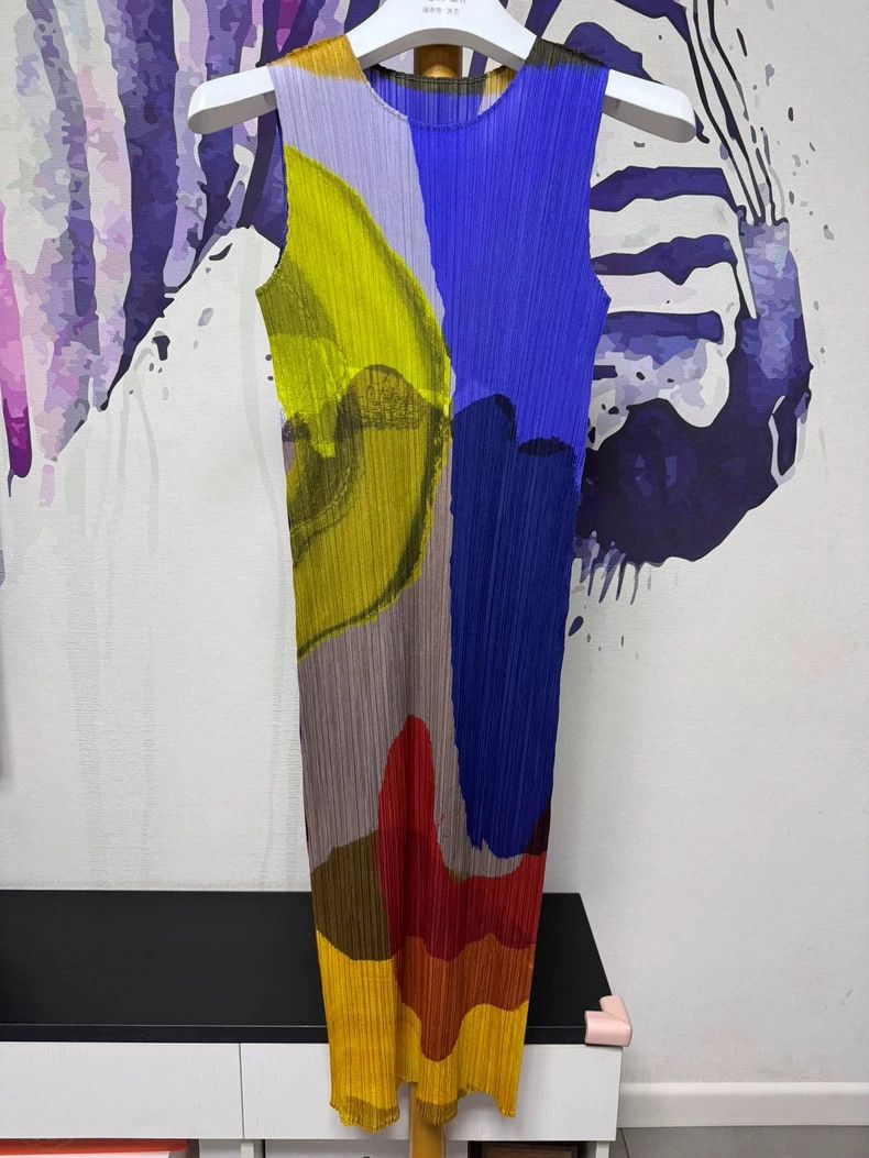 Issey Miyake Issey Miyake size:3 Blue-green block oil painting dress Size S / US 4 / IT 40 - 1 Thumbnail