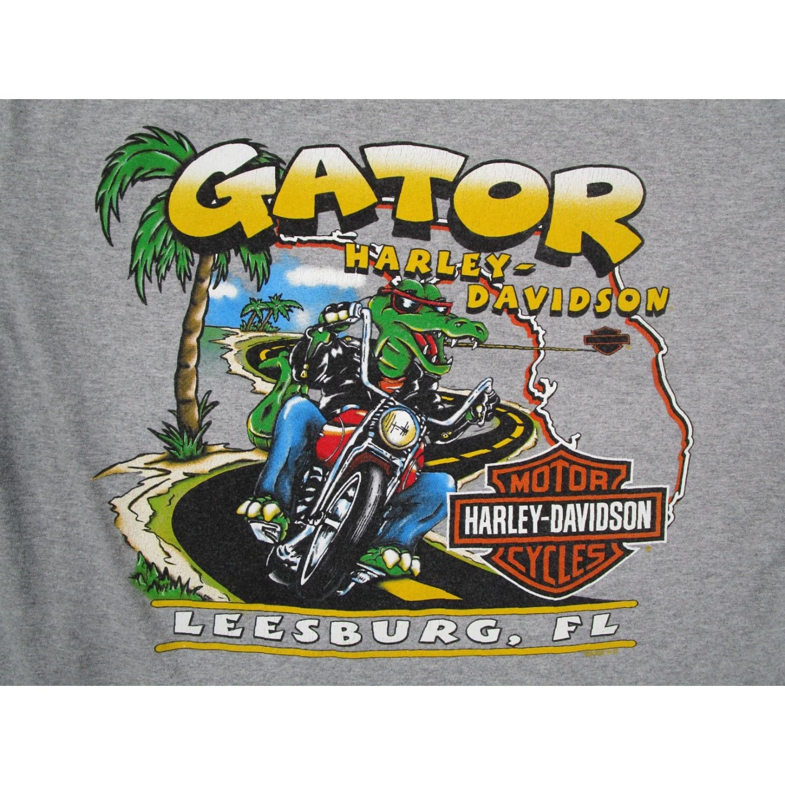 Harley Davidson Harley-Davidson Graphic T-Shirt Men's Large Gray Short Sleeve Crew Neck Gator Leesburg Florida Biker Retro Size US L / EU 52-54 / 3 - 5 Thumbnail