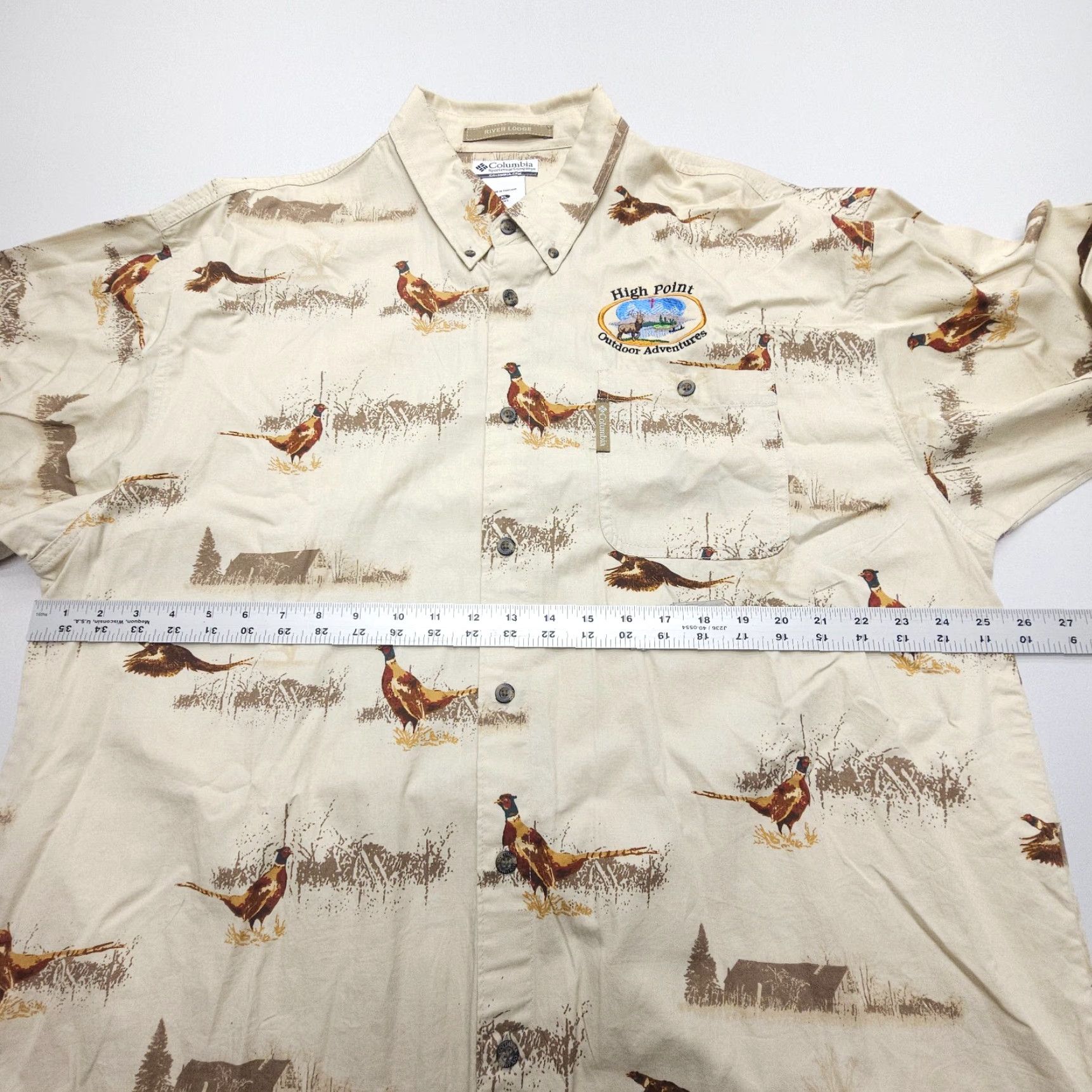 Vintage Columbia Shirt Mens XL Button-Up Twill Beig e Pheasant Print Long Sleeve Bird Outdoor River Lodge Pattern Size US XL / EU 56 / 4 - 7 Thumbnail