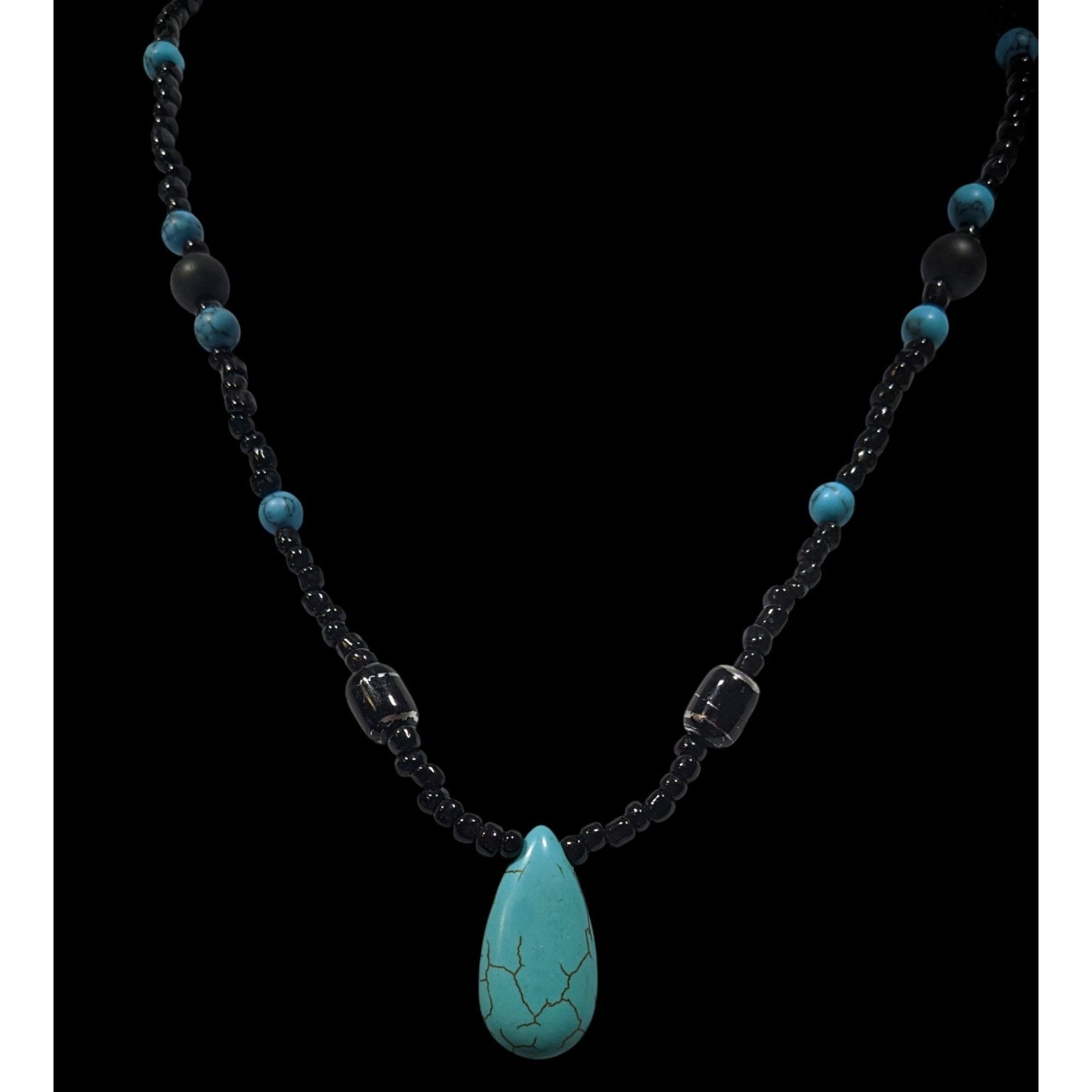 Other Turquoise & Black Beaded Necklace W/ Teardrop Pendant Size ONE SIZE - 2 Thumbnail