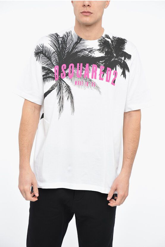 image of Dsquared2 Palms Slouch T-Shirt With Graphic Print in White, Men's (Size 2XL)