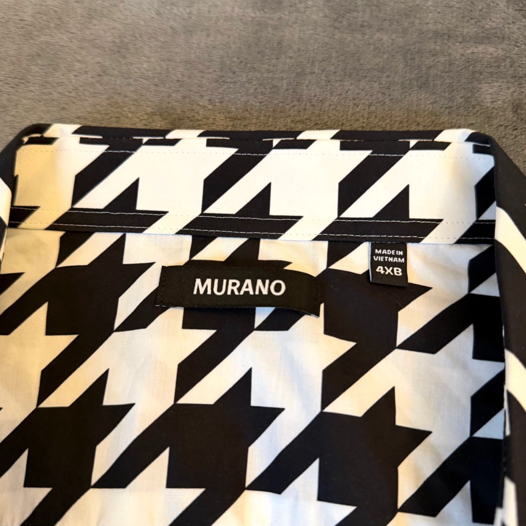 Murano Murano Button-Down Shirt Big 4X Mens Houndstooth Black White Green Geometric Breathing Cotton Button-Up Long Sleeve Collared 4XB NWT Size US XXL / EU 58 / 5 - 2 Thumbnail