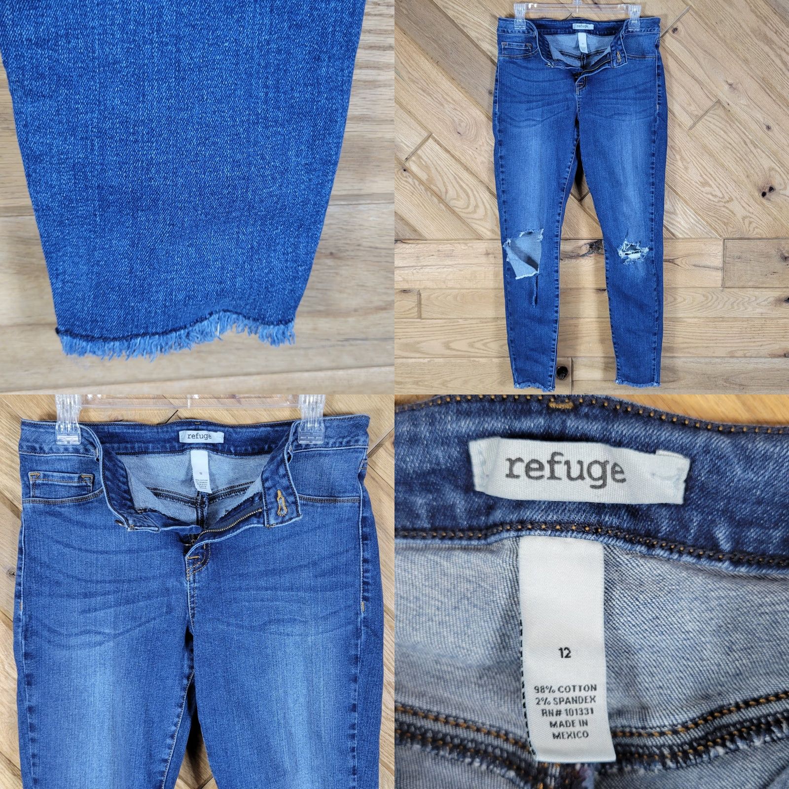 Denime Refuge Jeans Womens Blue Denim Distressed Tear Raw Hem Skinny Size 12 Distressed Jeans Womens Skinny Denim 5-Pocket Style Size 34" / US 12 / IT 48 - 8 Thumbnail