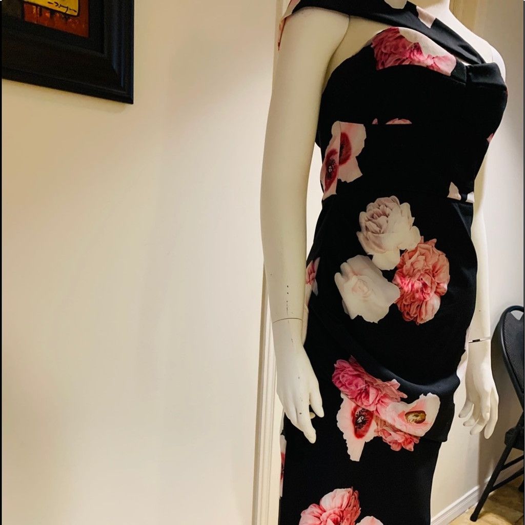 Other Zarga High Low Black Floral strapless dress Size L Size L / US 10 / IT 46 - 7 Thumbnail