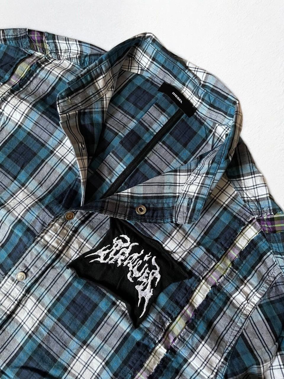 Designer × Diesel × Vintage DIESEL PATCHWORK CHECKED PLAID SHIRT FLANNEL ARTWORK y2k Size US M / EU 48-50 / 2 - 6 Thumbnail