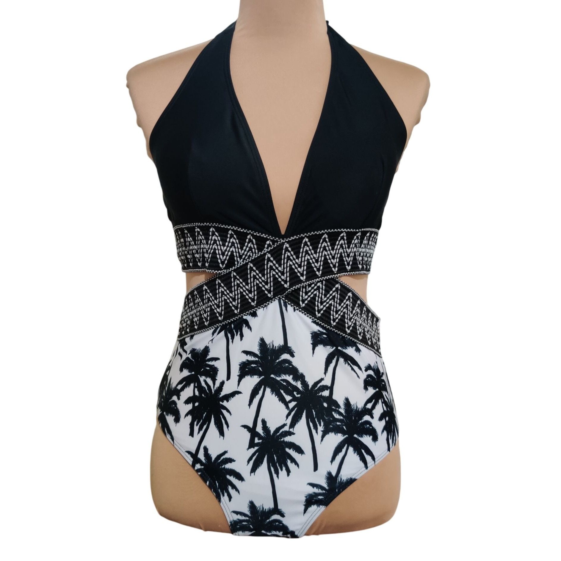 Other Womens Swimsuit Halter Neck Palm Tree Print One Piece Beach Size ONE SIZE - 1 Thumbnail