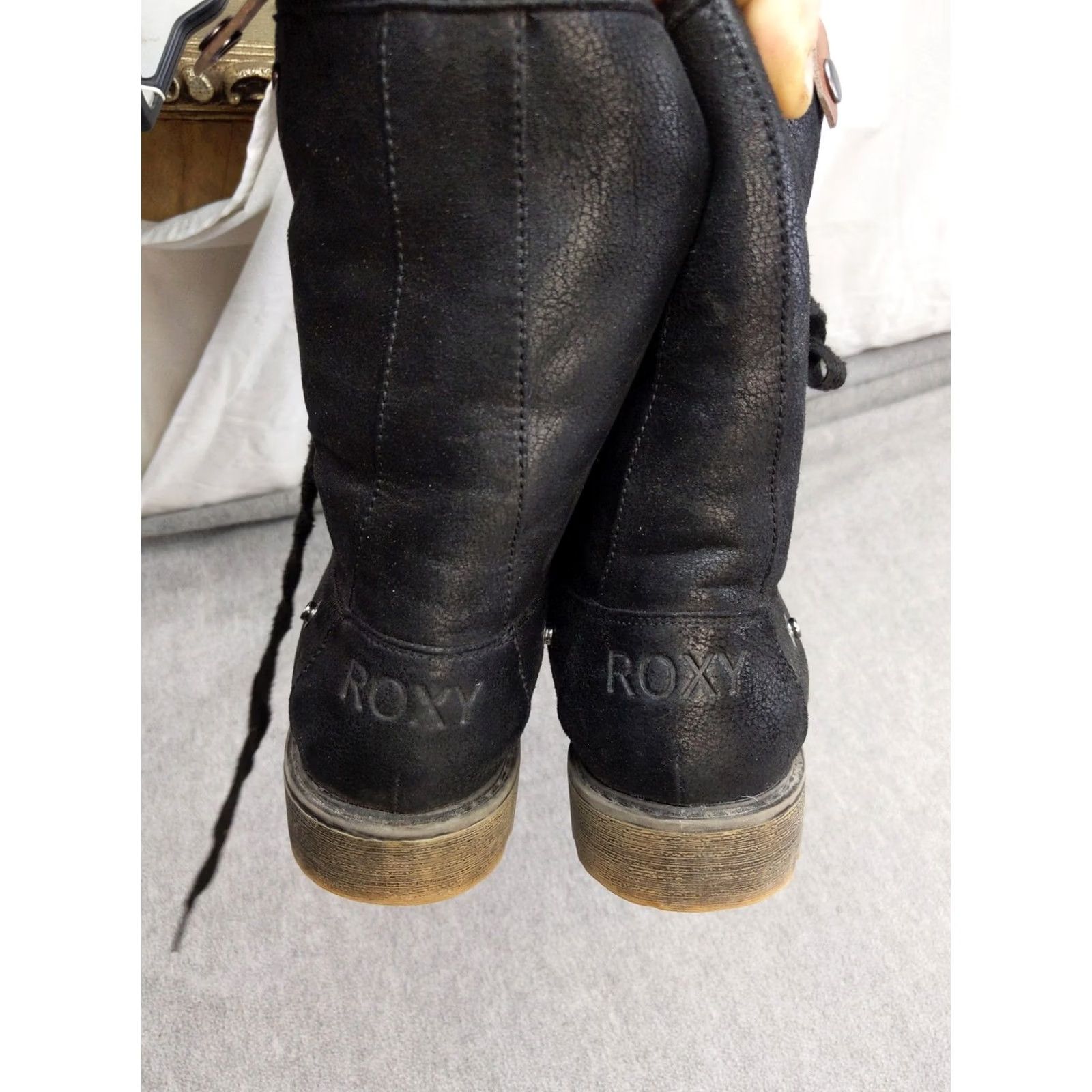 Vintage Roxy Boots Womens 10 Black Synthetic Mid Calf Lace Up Faux Fur Combat Bruna Size US 10 / IT 40 - 6 Thumbnail