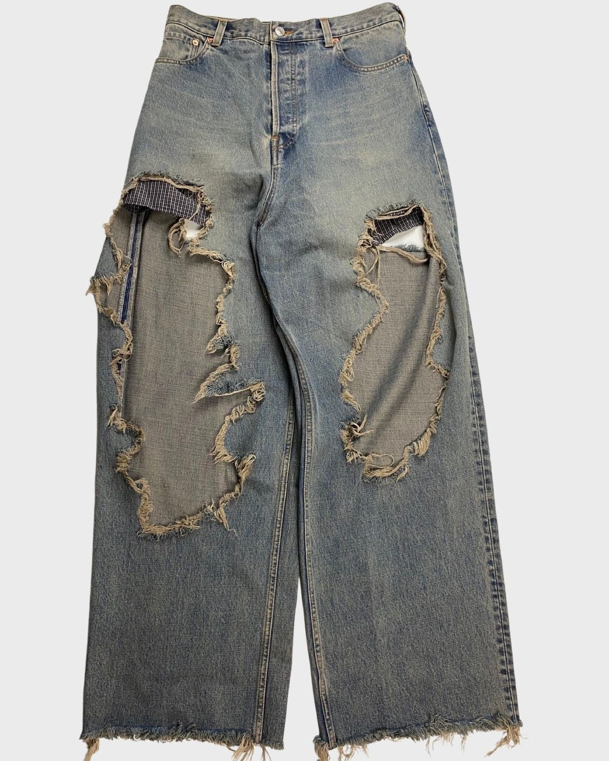 image of Balenciaga Aw21 Destroyed Shredded Torn Boxers Jeans In Blue, Men's (Size 30)