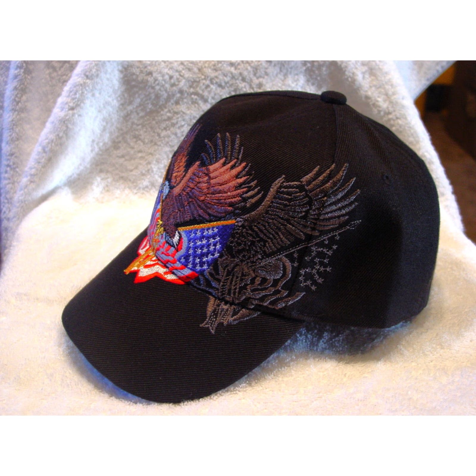 Vintage EAGLE USA American Flag Baseball Cap Adjustable Black Mens Size ONE SIZE - 2 Thumbnail