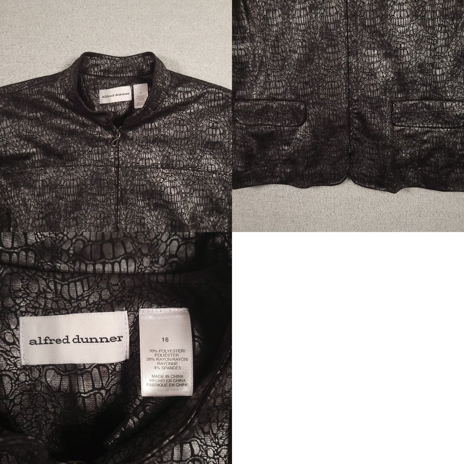Vintage Alfred Dunner Silver Metallic Croc Print Faux Leather Full Front Zip Jacket 16 Black Women Jacket Full Zip Size XXL / US 16-18 / IT 52-54 - 8 Thumbnail