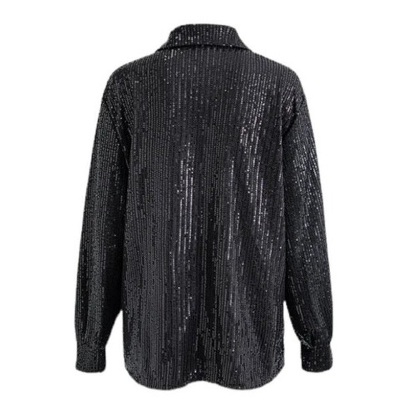Other Micas Black Long Sleeve Collar Sequin Button Up Party Shirt Size S / US 4 / IT 40 - 2 Thumbnail