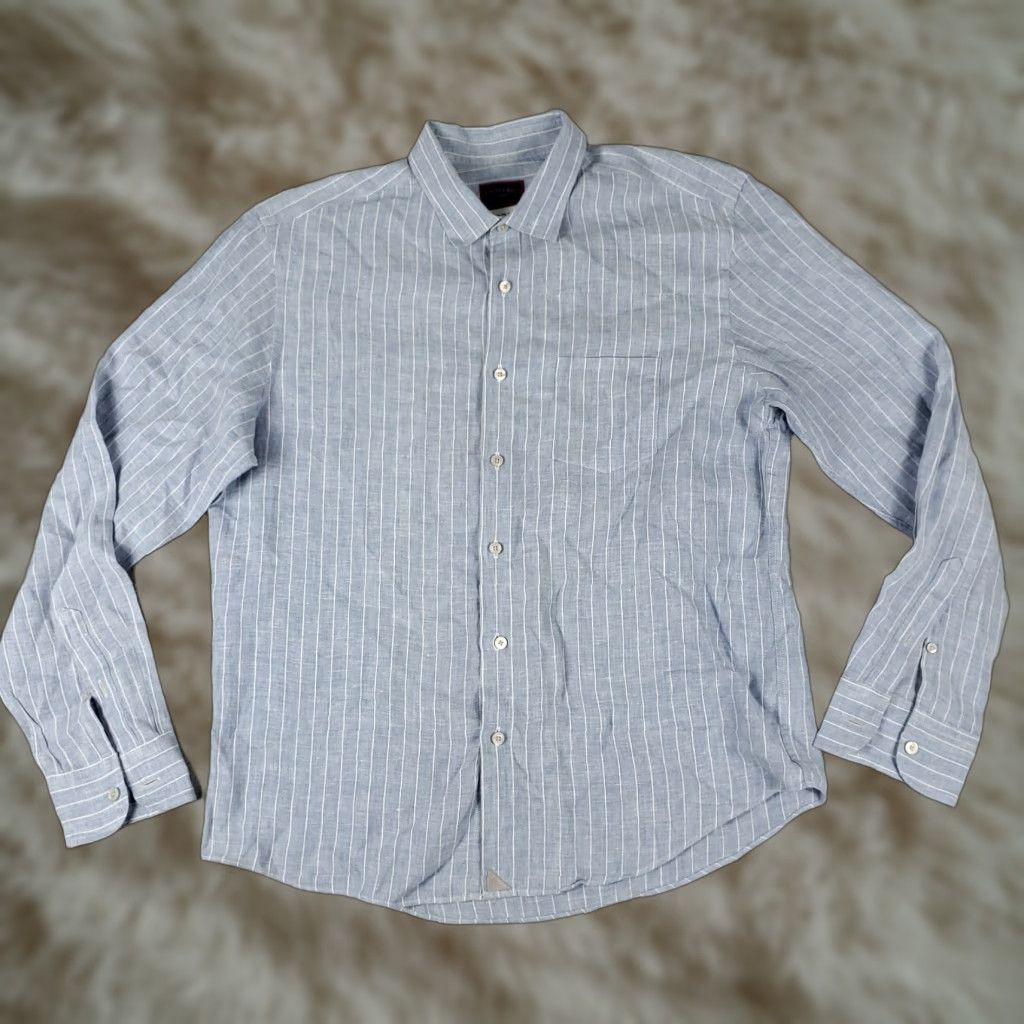 UNTUCKit UNTUCKit Shirt Mens Large Blue Striped Linen Button-Up Long Sleeve Casual Business Formal Wear - Mens L Blue Linen Button-Up Shirt Size US L / EU 52-54 / 3 - 1 Thumbnail