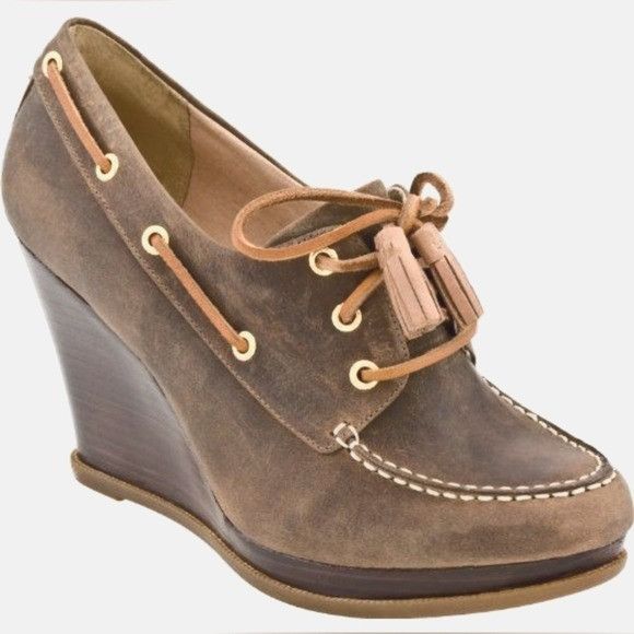 Sperry Sperry Top-Sider Seabourn Distressed Brown Oil Leather Wedge Size US 8 / IT 38 - 9 Thumbnail