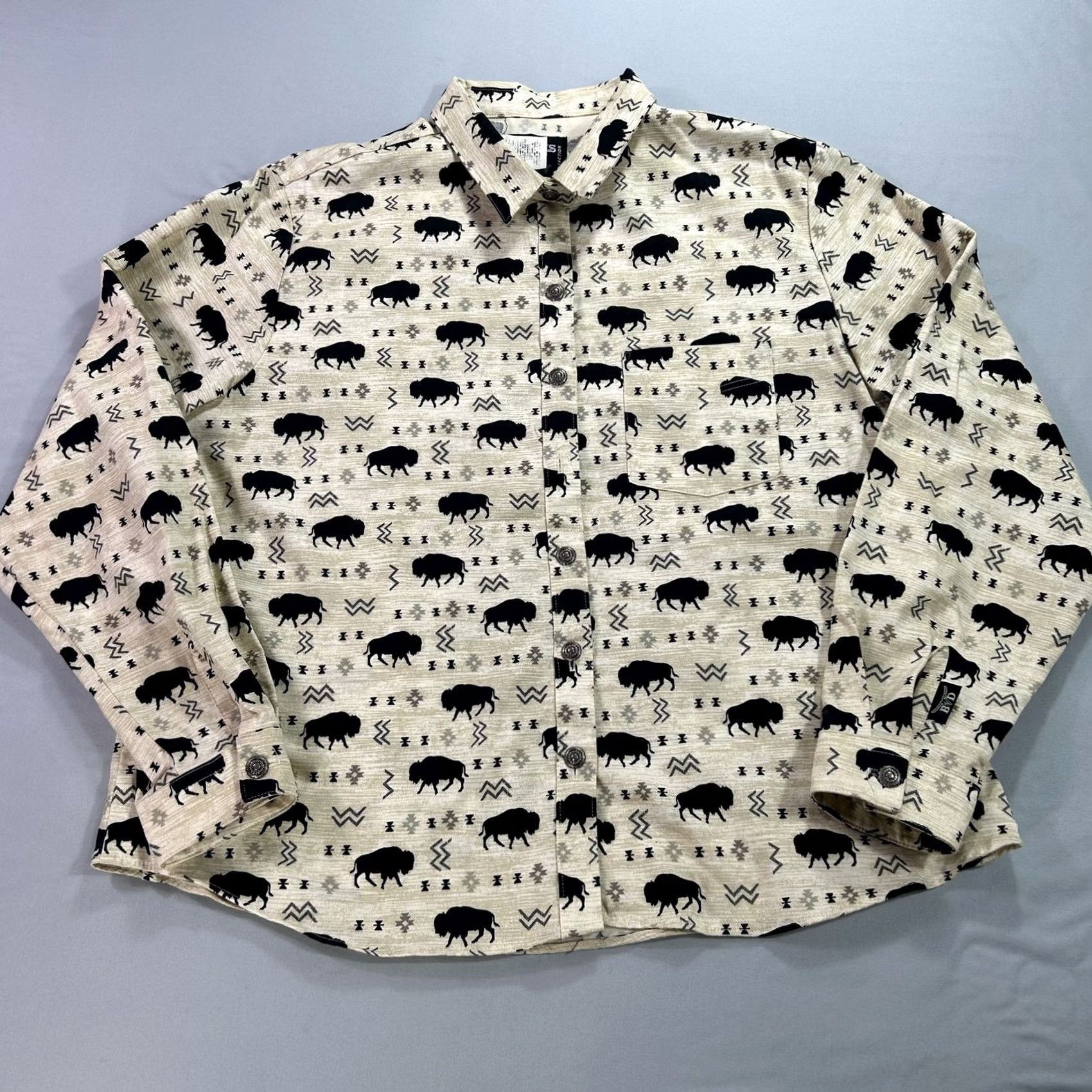 Brooks Brooks & Dunn Shirt Mens Large Beige Buffalo Print Western Snap Button USA Size US L / EU 52-54 / 3 - 2 Thumbnail