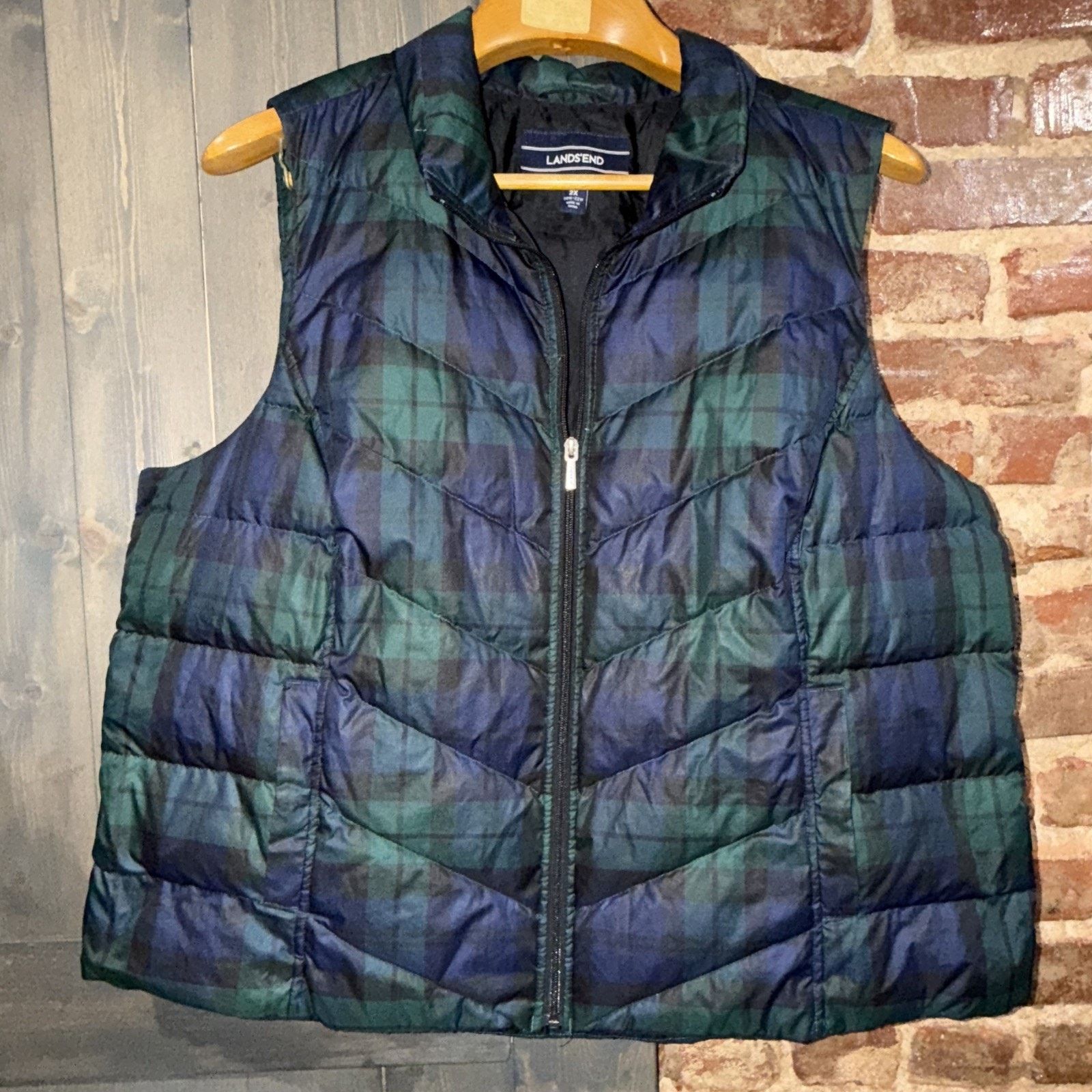 Lands' End Lands End Men’s Full Zip Down Puffer Vest Plaid 2XL EUC 20W Size XXL / US 16-18 / IT 52-54 - 2 Thumbnail