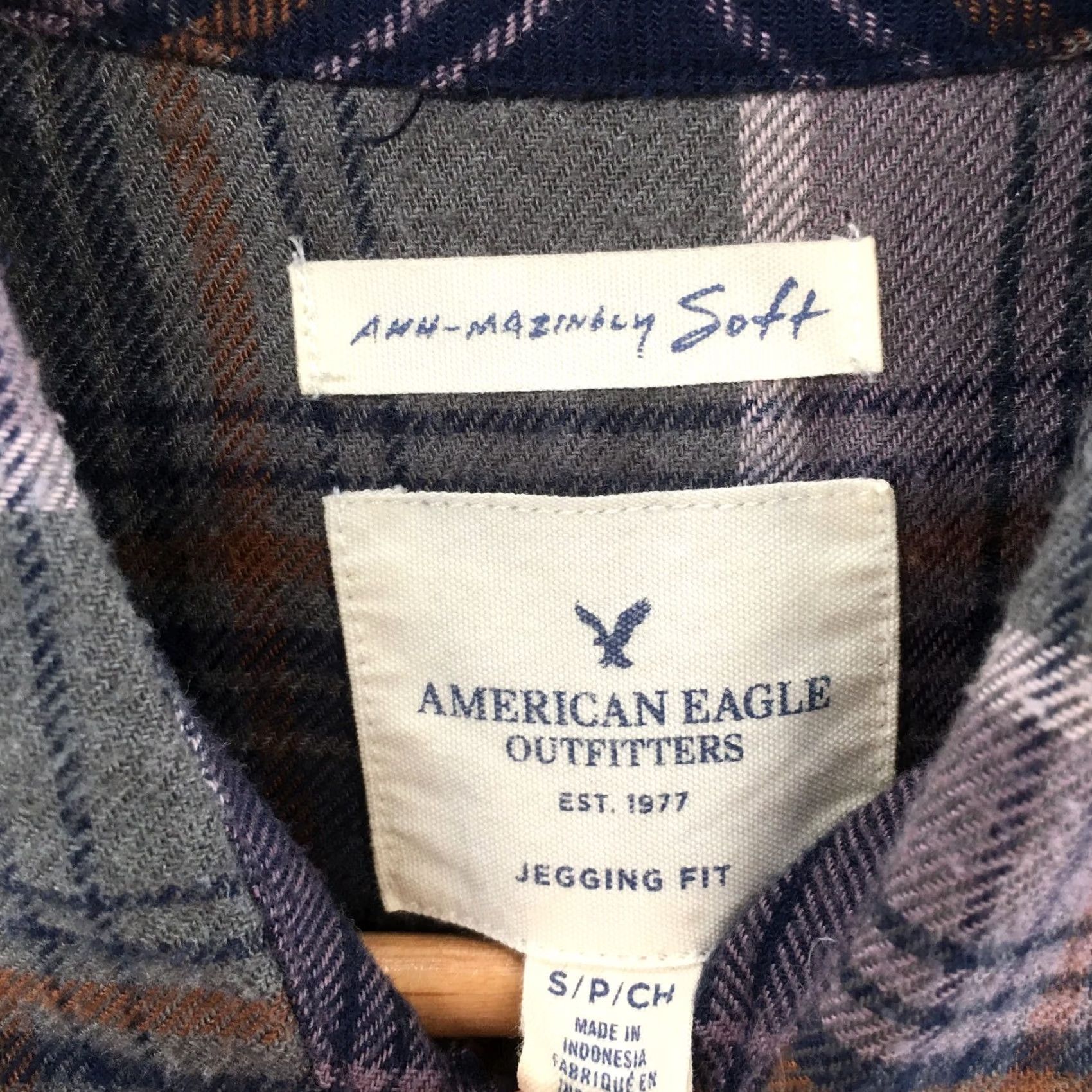 American Eagle Outfitters American Eagle Outfitters Blouse Shirt Womens Small Purple Long Sleeve Plaid Button Pintuck Crew Neck Knit Tunic Size S / US 4 / IT 40 - 6 Thumbnail