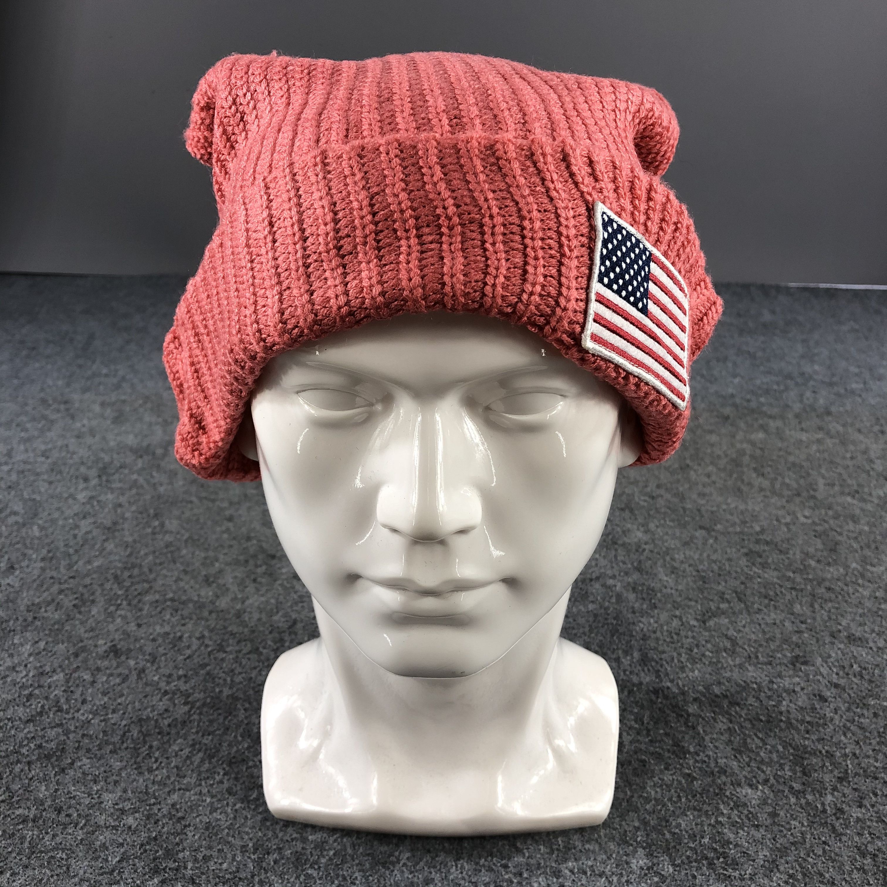 Japanese Brand American Flag Patch Pink Beanie Snowcap Snow Hat B473 Size ONE SIZE - 1 Thumbnail
