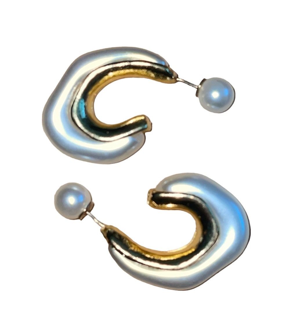 Vintage Abstract Pearl Hoop Earrings by Inahur Size ONE SIZE - 5 Thumbnail