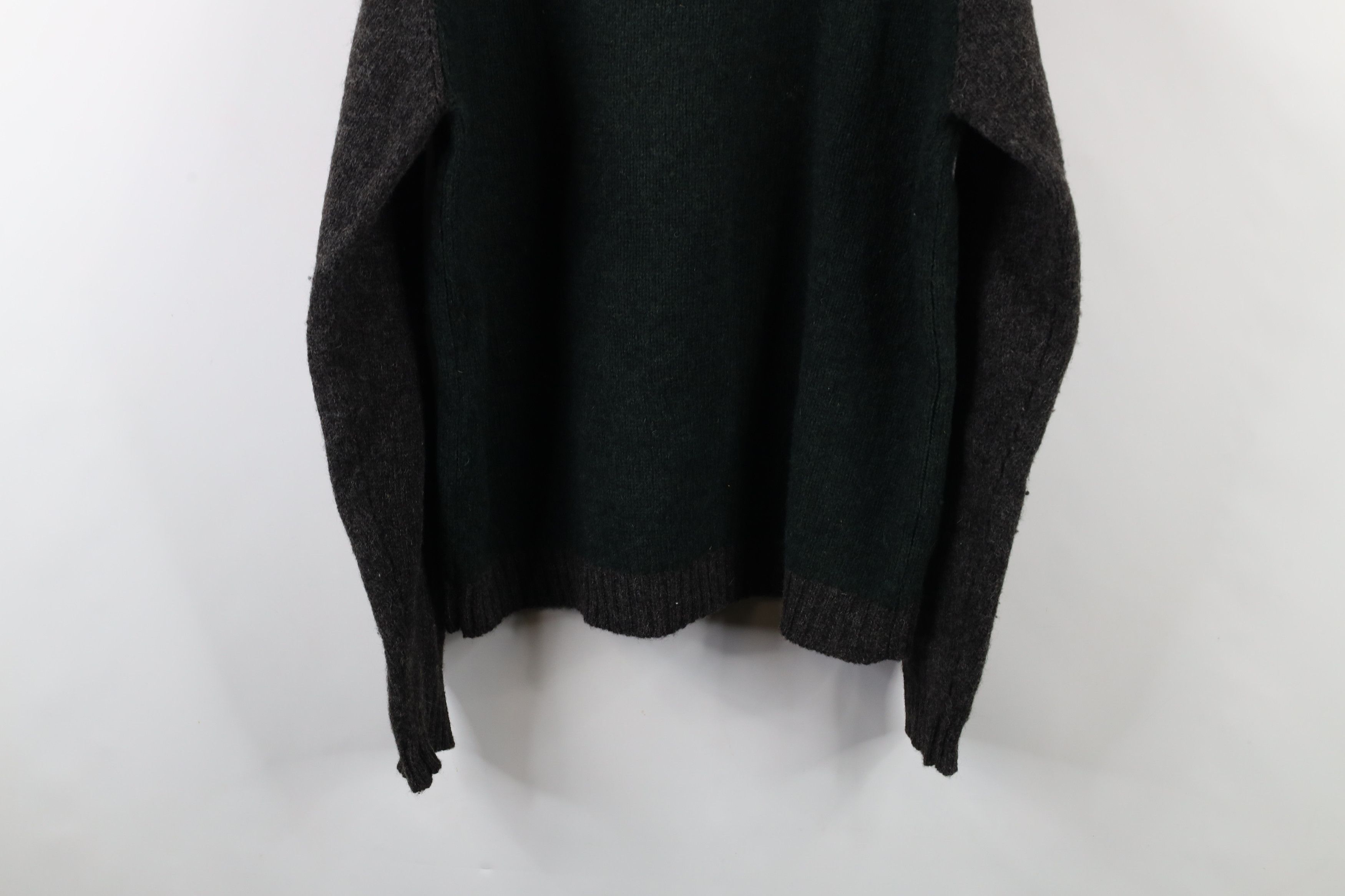 Vintage 90s J Crew Block Wool Knit V-Neck Sweater Green Gray