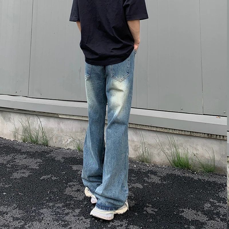 Knee pleated fade wash flaps Pocket Jeans