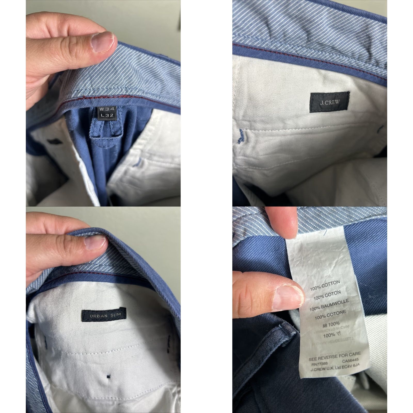 J.Crew J.Crew Slim Fit Mens 34x32 Blue Cotton Chino Pants Size US 34 / EU 50 - 9 Thumbnail