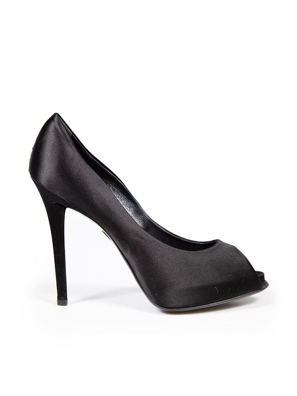 image of Roger Vivier Black Satin Peep Toe Platform Heel Shoes, Women's (Size 11)