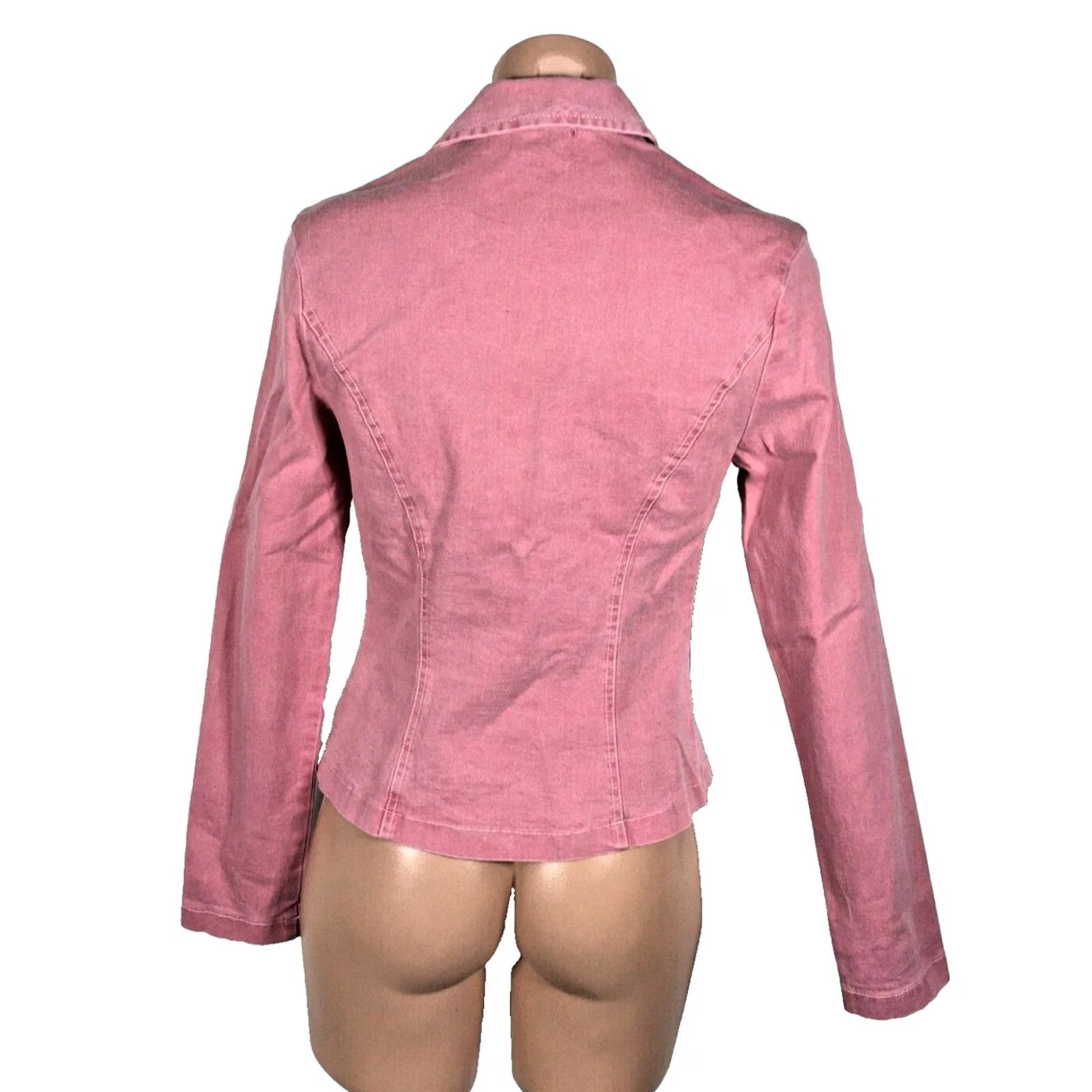 Guess VINTAGE GUESS Blazer Shirt Women XS Pink Red 90s Y2K Denim Cotton Blend USA Made Three Button Distressed Size XS / US 0-2 / IT 36-38 - 2 Thumbnail