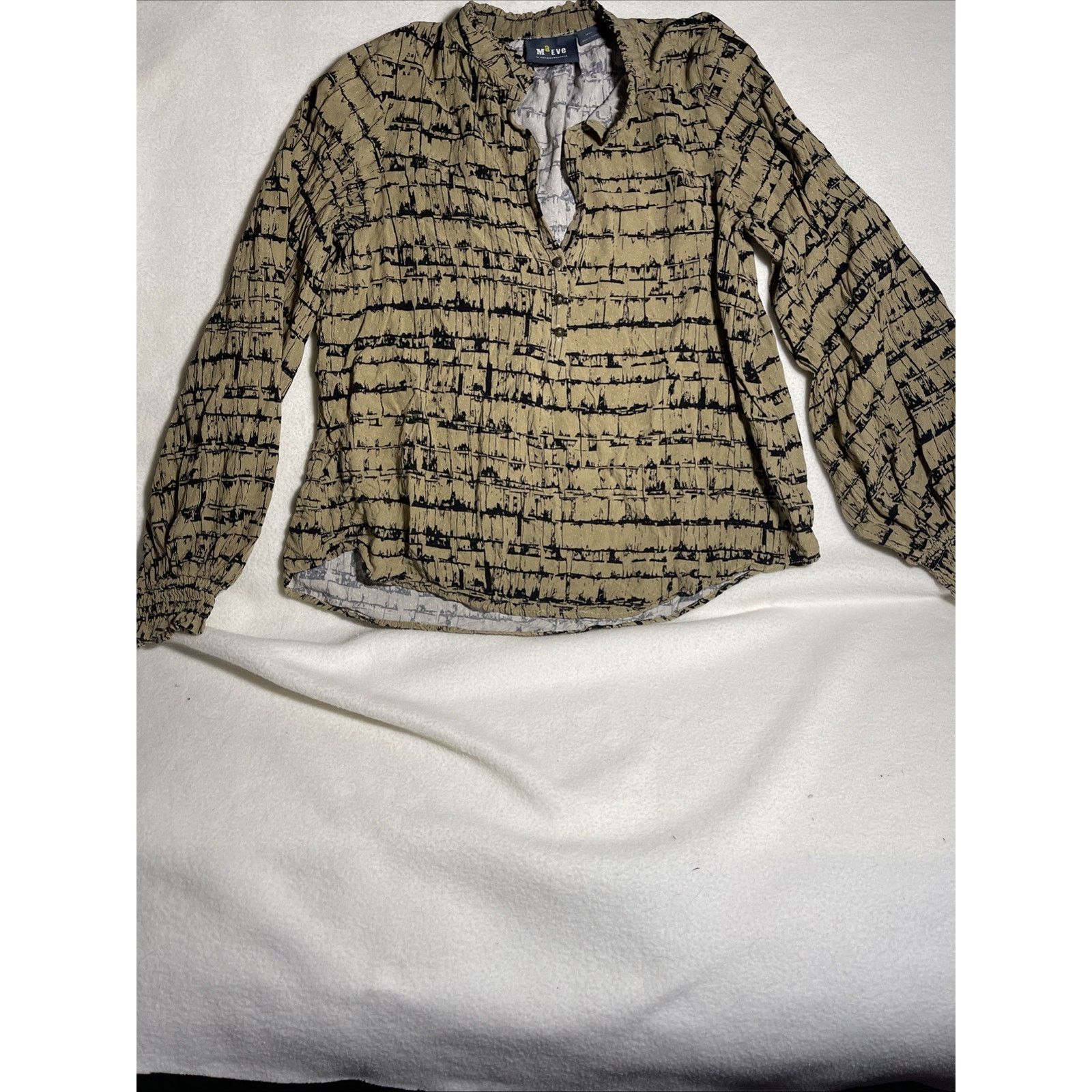 Anthropologie Maeve Anthropologie Tan Black Printed Blouse Top Size Small Size S / US 4 / IT 40 - 2 Thumbnail