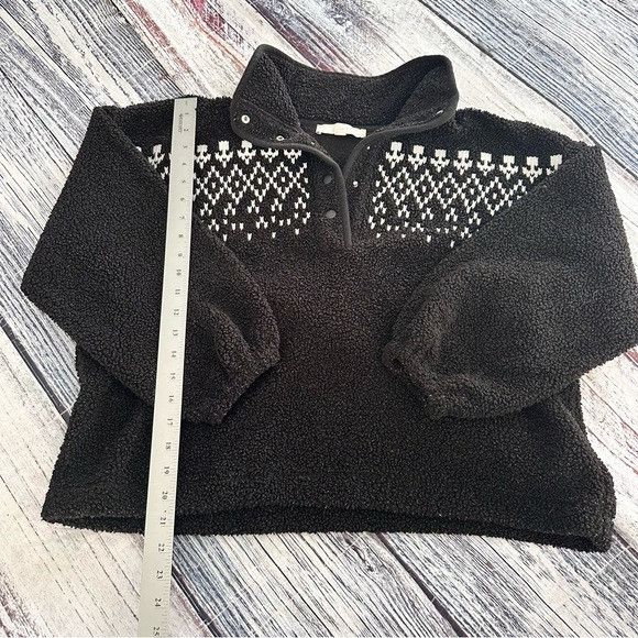 Loft LOFT Black Embroidered Fair Isle Sherpa Teddy Pullover Sweat Size XL / US 12-14 / IT 48-50 - 9 Thumbnail