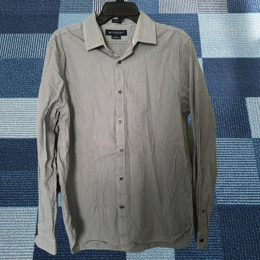 Banana Republic Banana Republic Mens Shirt L Large Slim Fit Button-Down Gray Striped Pattern Multicolor Non-Iron Casual Business Mens Size 42R - 1 Thumbnail