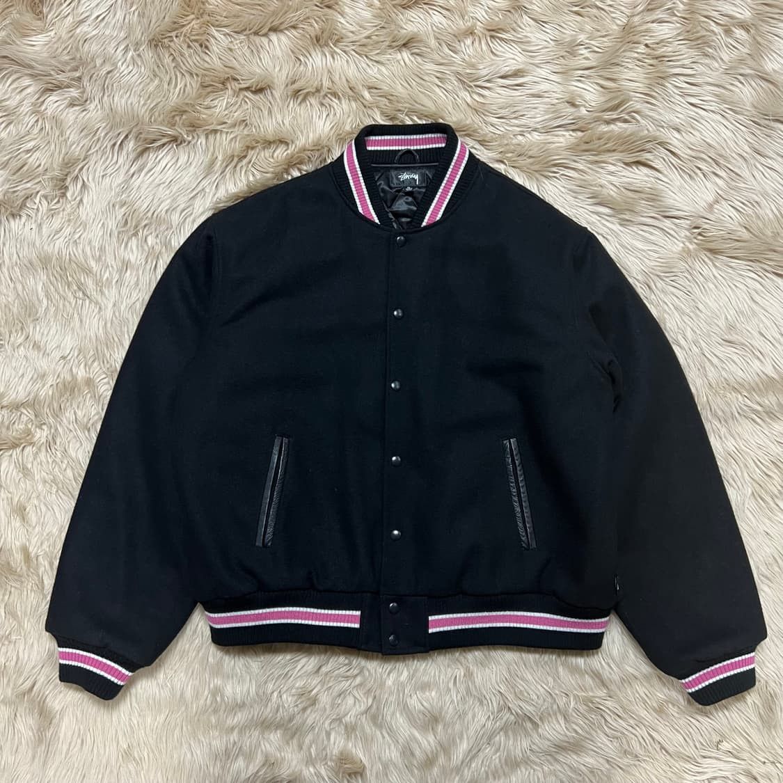 Stussy Stussy S Talk Melton Varsity Jacket Black | Grailed