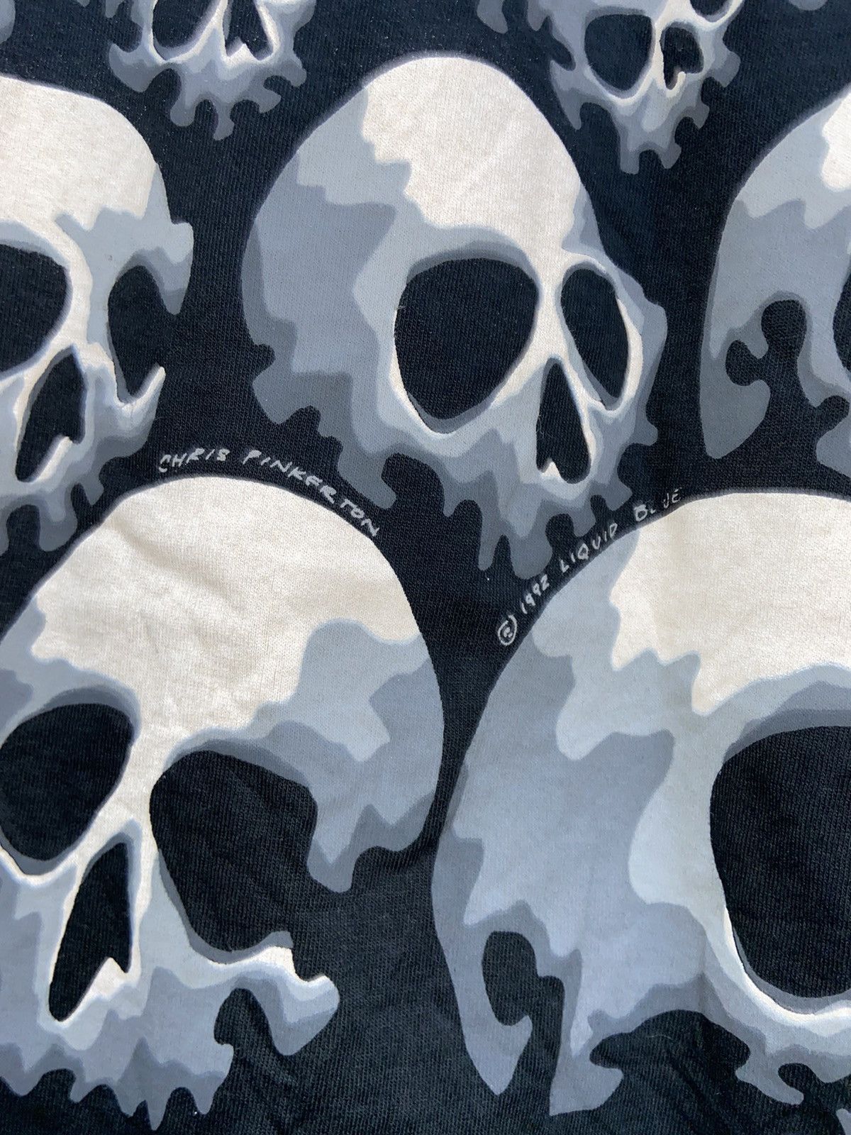 Liquid Blue × Vintage Vintage Chris Pinkerton 1992 ©️ Liquid Blue Skull Tshirt Size US XXL / EU 58 / 5 - 11 Thumbnail