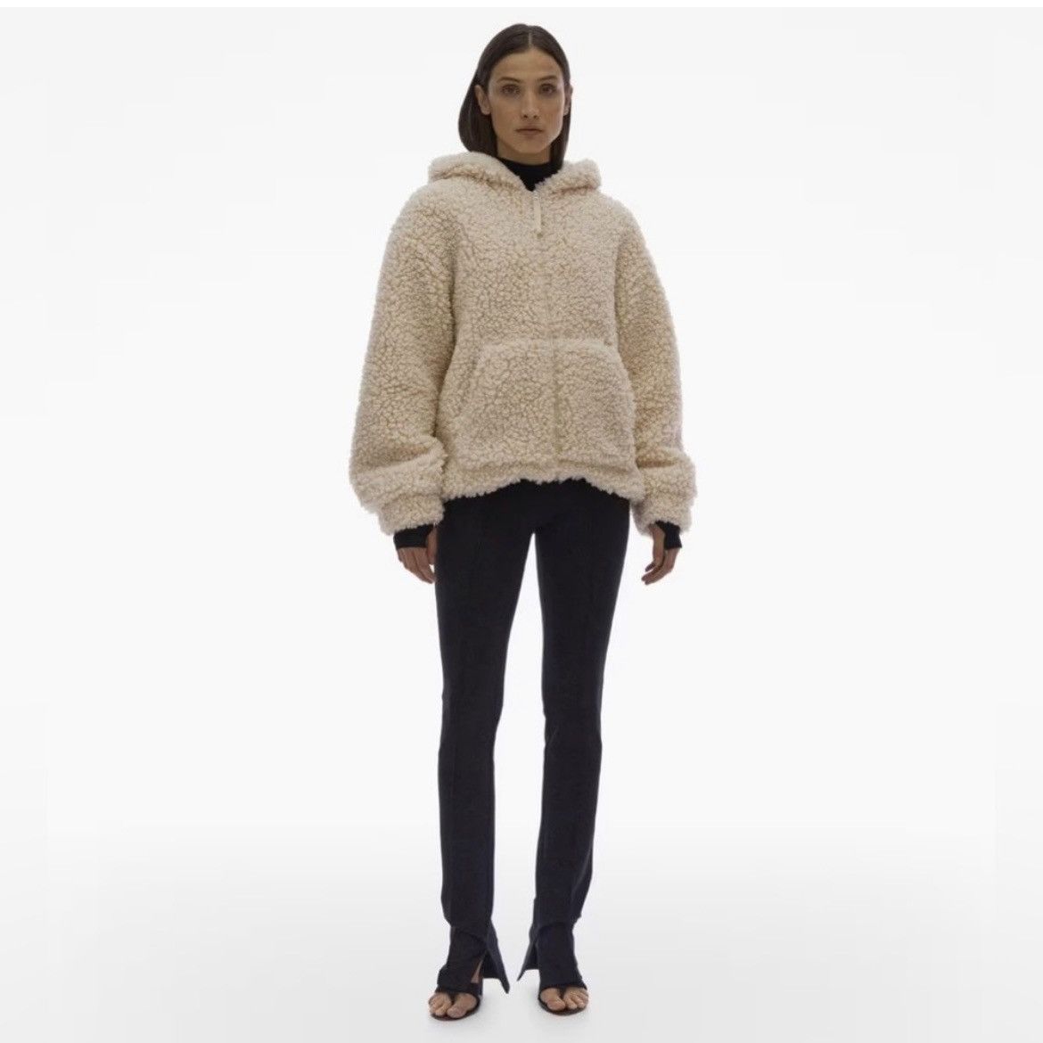 image of NWT Helmut Lang Fleece Parka Shearling Bomber Sherpa Coat in Ivory, Women's (Size XS)