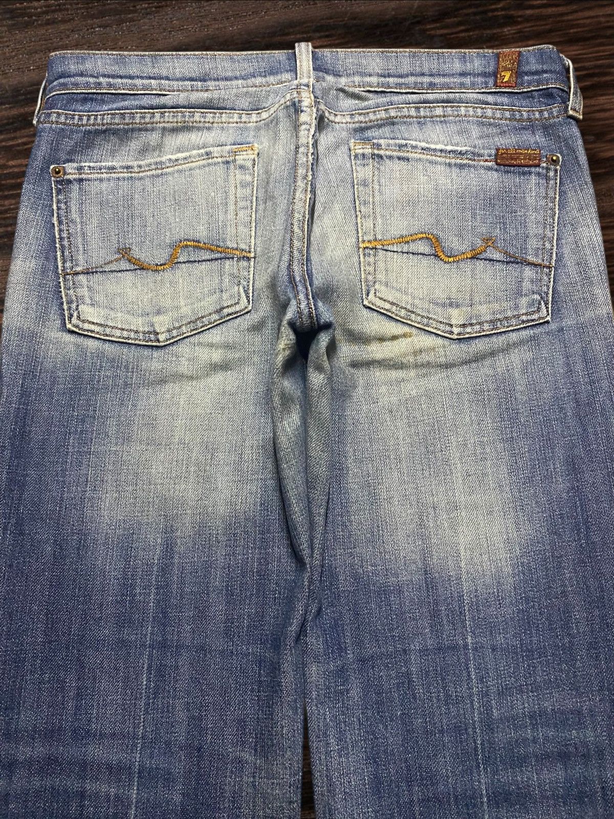 7 For All Mankind × The Great China Wall Vintage 7 All Mind Kind Faded Wash Distressed Flare Jeans Size US 31 - 4 Thumbnail
