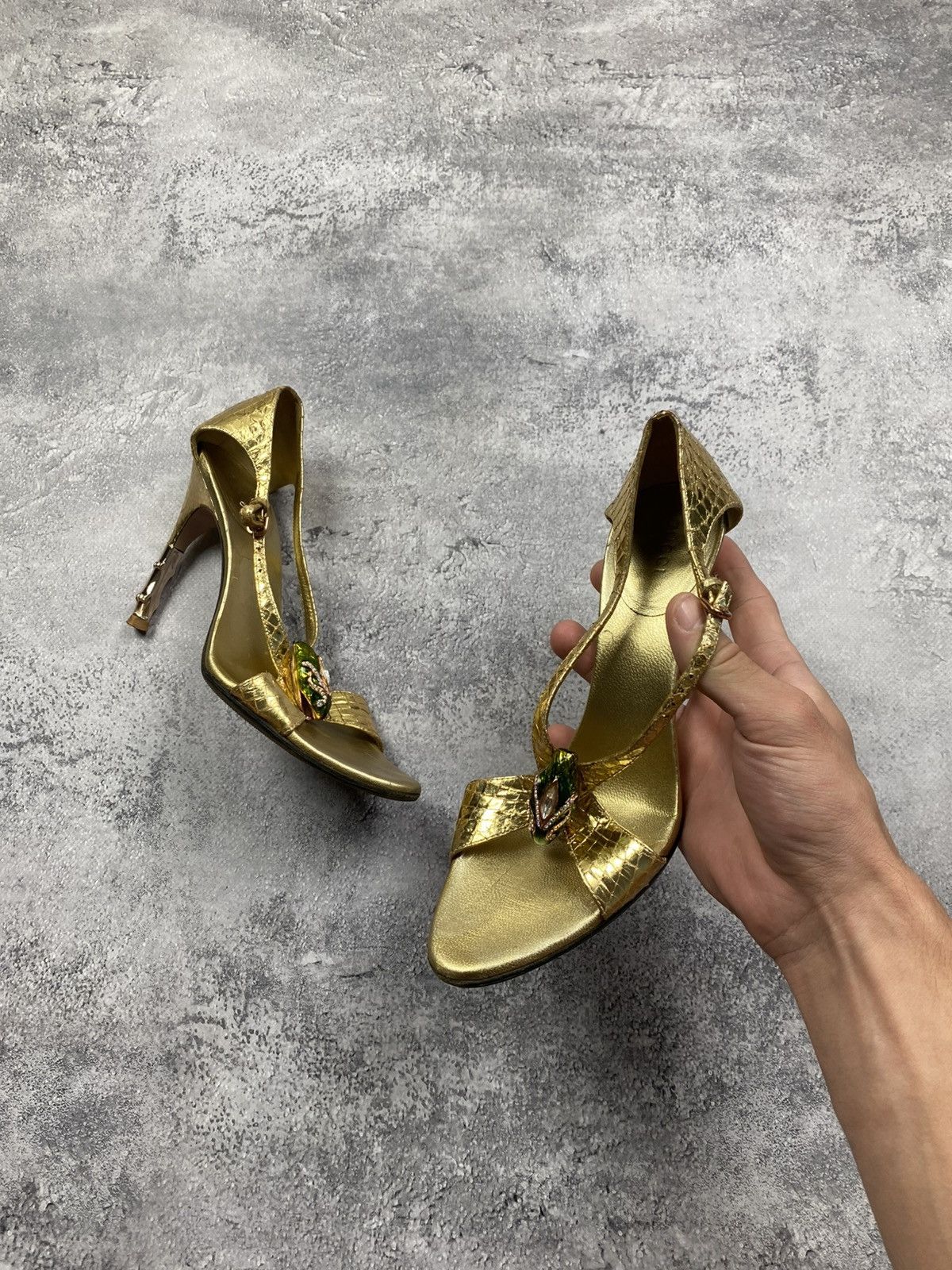 Gucci Gucci by Tom Ford SS04 Vintage Gold Python Bamboo Heel Snake Size US 7 / IT 37 - 3 Thumbnail