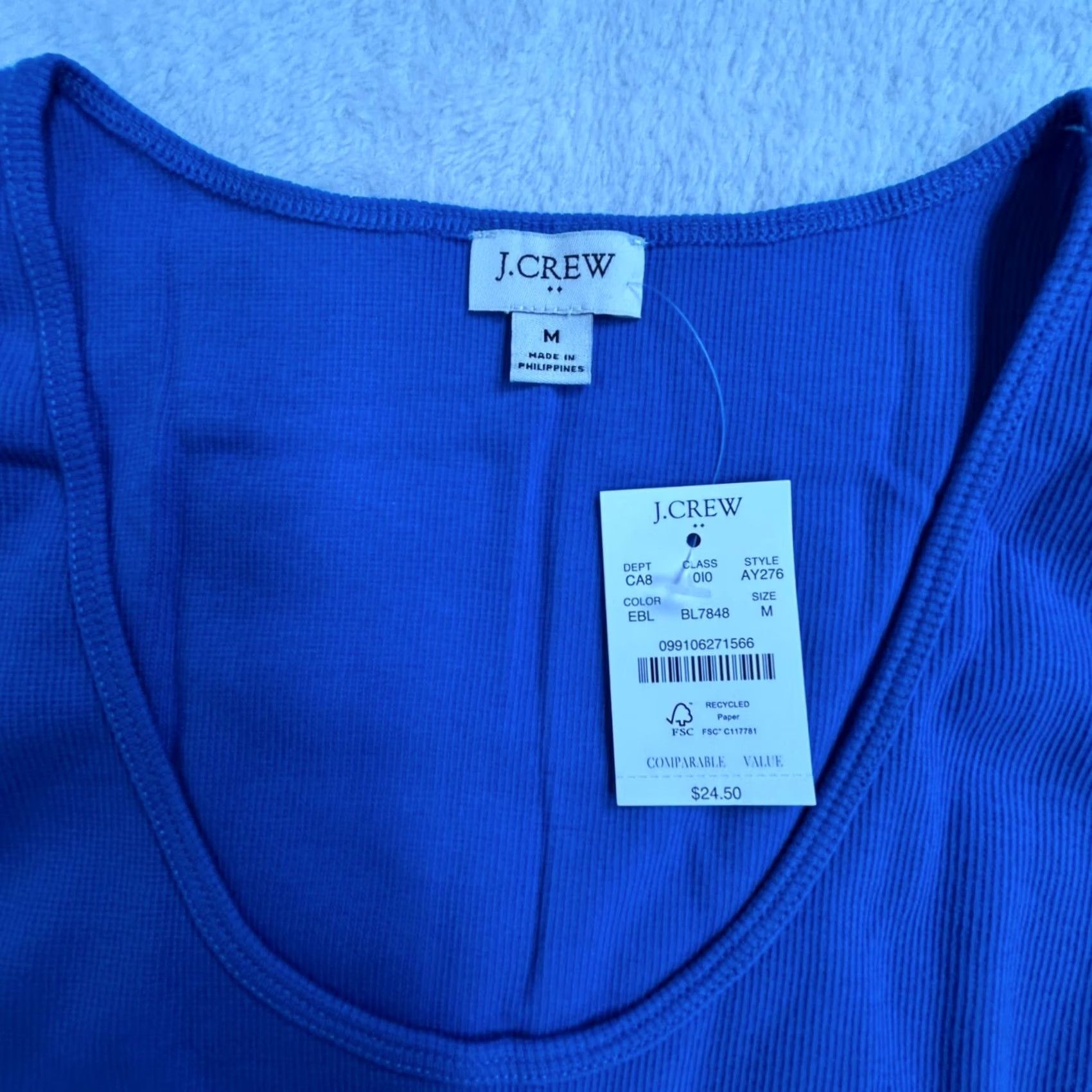 J.Crew J.Crew Women's Ribbed Cotton Tank Top Medium Blue AY276 Scoop Neck Casual New Tank Top Size M / US 6-8 / IT 42-44 - 3 Thumbnail