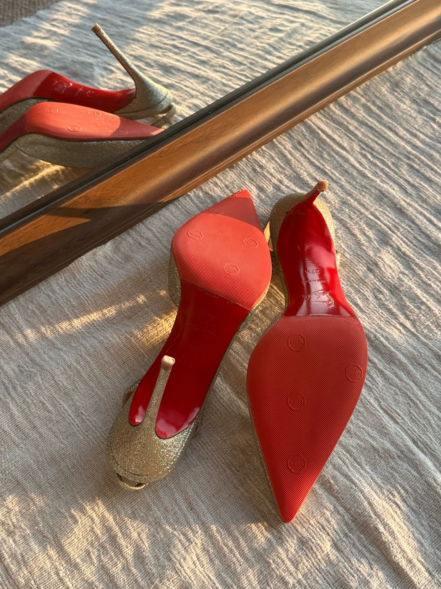 Christian Louboutin Christian Louboutin Sequin Red Sole Heels Gold 37.5 Size US 7.5 / IT 37.5 - 9 Thumbnail
