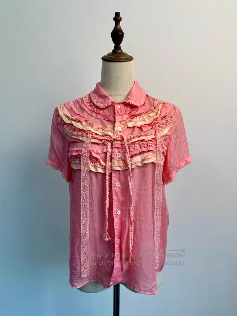Comme des Garcons Comme Des Garcons size F Pink lace trim blouse Size M / US 6-8 / IT 42-44 - 1 Thumbnail