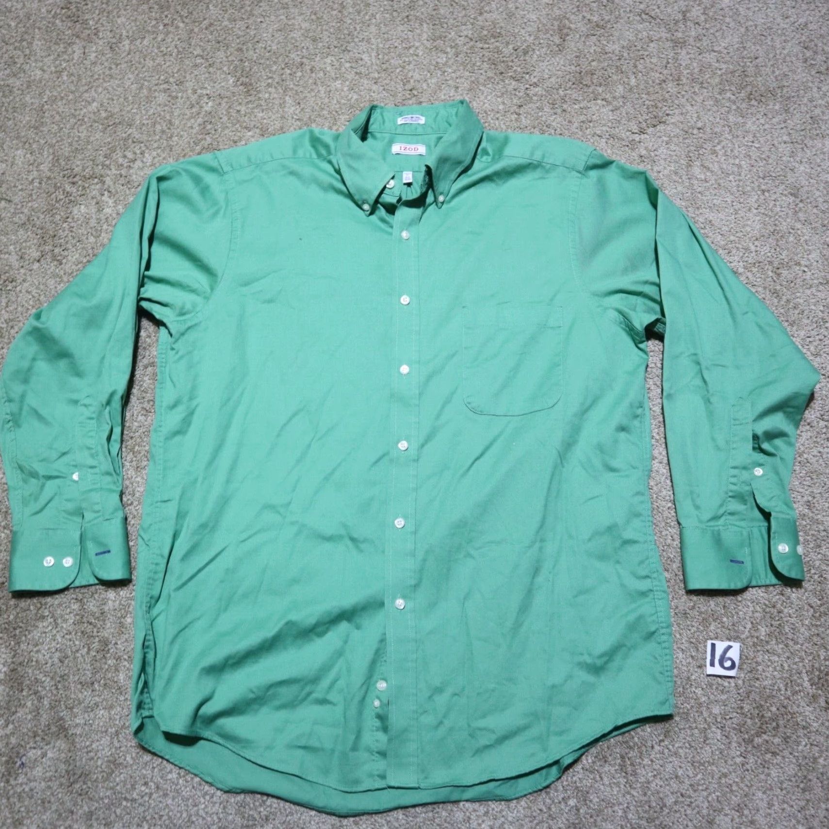 Izod IZOD Shirt Men 16.5 32/33 Solid Green Classic Fit Long Sleeve Button-Up Collared Shirt Mens Size US L / EU 52-54 / 3 - 2 Thumbnail
