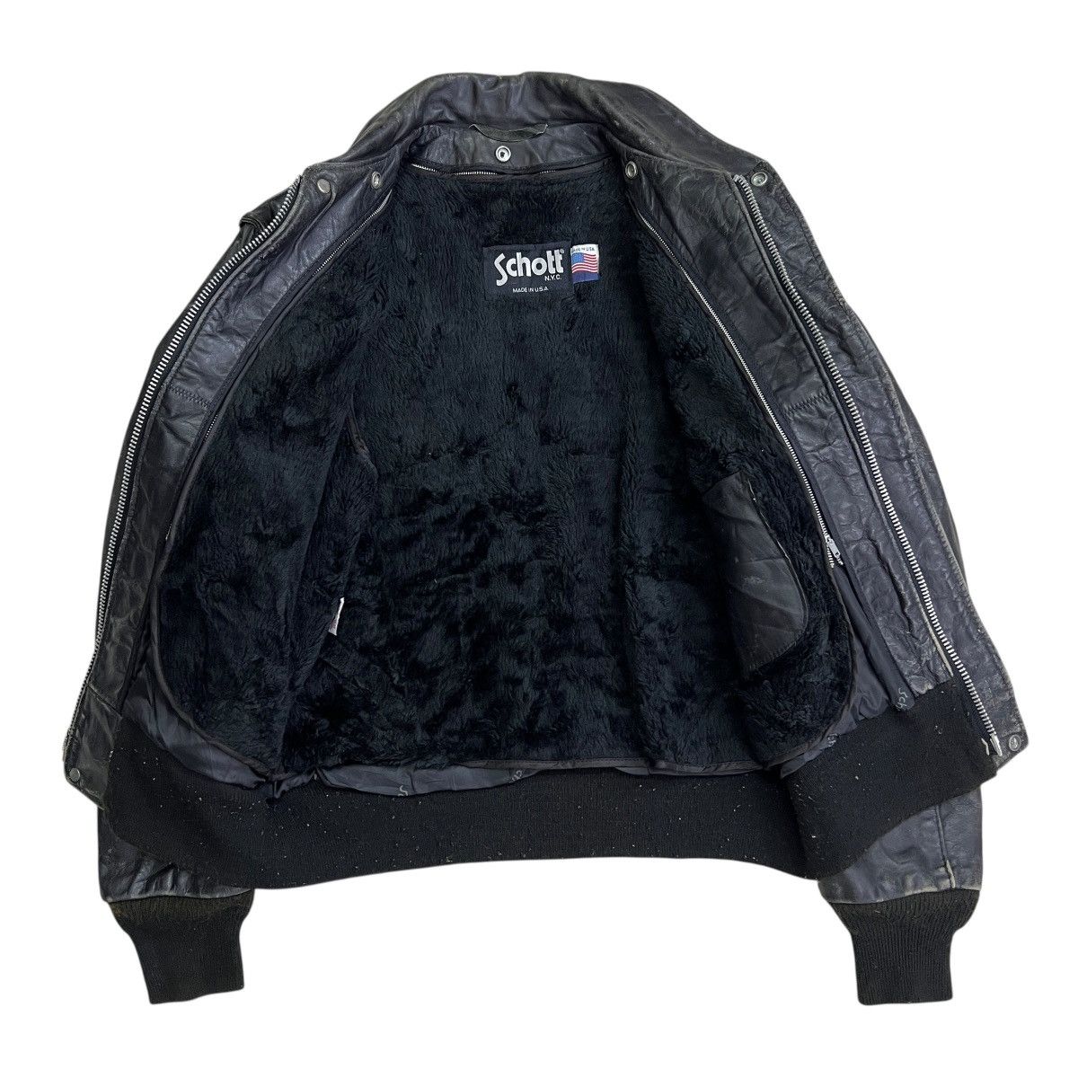 Schott 💥 1970s SCHOTT TYPE A-2 TOPGUN BLACK LEATHER JACKET Size US L / EU 52-54 / 3 - 12 Thumbnail