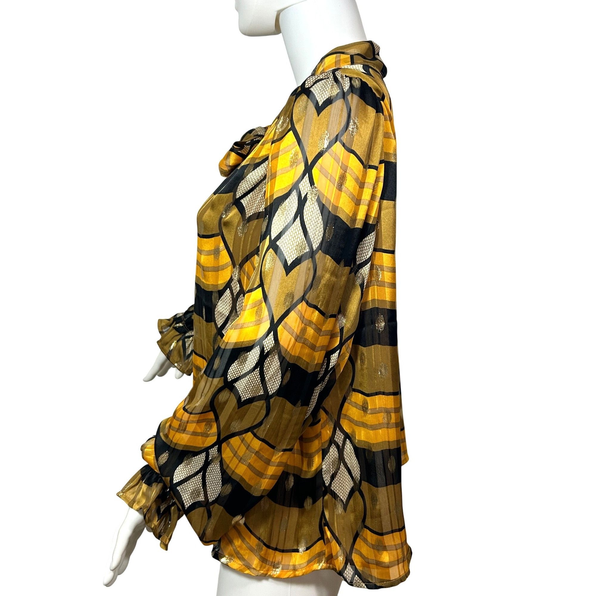 Joie Joie Blouse M Gold Yellow Orange Brown Long Puff Sleeve Ruff Size M / US 6-8 / IT 42-44 - 3 Thumbnail